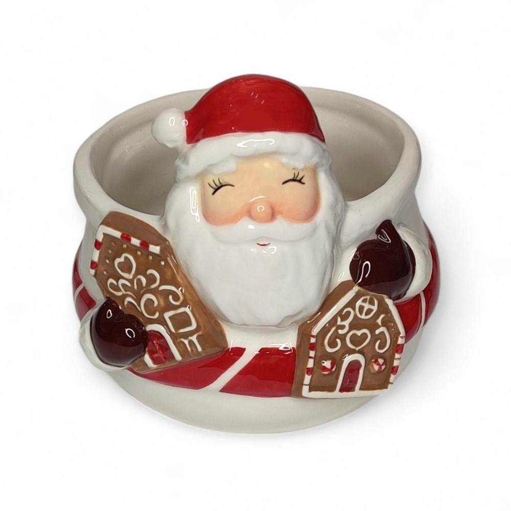 Whimsical Santa Claus Gingerbread Christmas Cookie Candy Jar Candle Holder